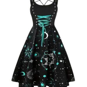 Tik Tok Trend Sun Moon Unity Emo Gothic Witchy Boho Sleeveless Dress Women S NWT